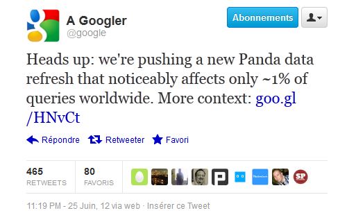 Tweet Google Panda 3.8