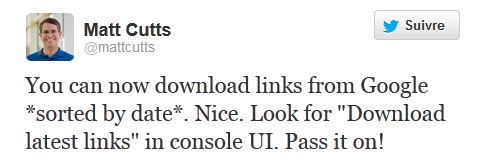 Tweet Matts Cutts GWT Historique